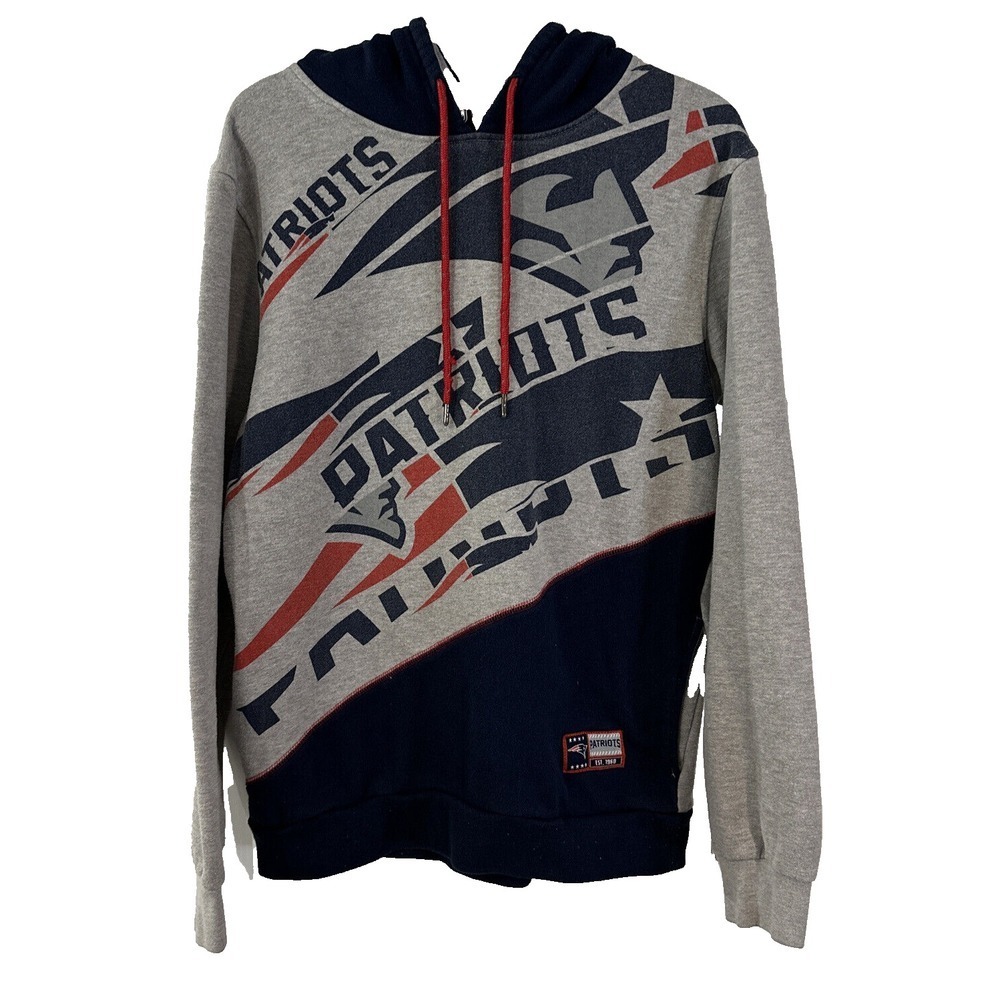New England Patriots Large Hoodie Sweatshirt Graphic With Hood Spellout NFL D4B